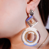 ARETES TEJIDOS BLANCO AZUL